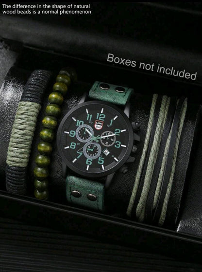 Montre homme décontractée à cadran rond à quartz avec bracelet en PU