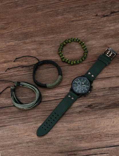 Montre homme décontractée à cadran rond à quartz avec bracelet en PU