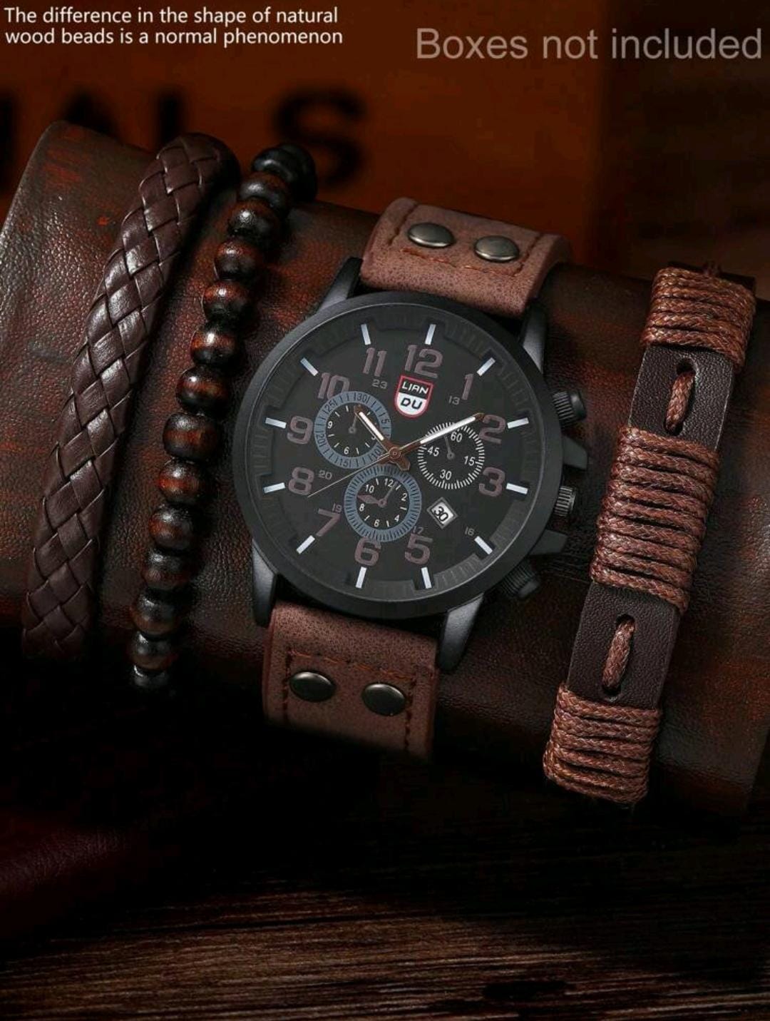 Montre homme décontractée à cadran rond à quartz avec bracelet en PU