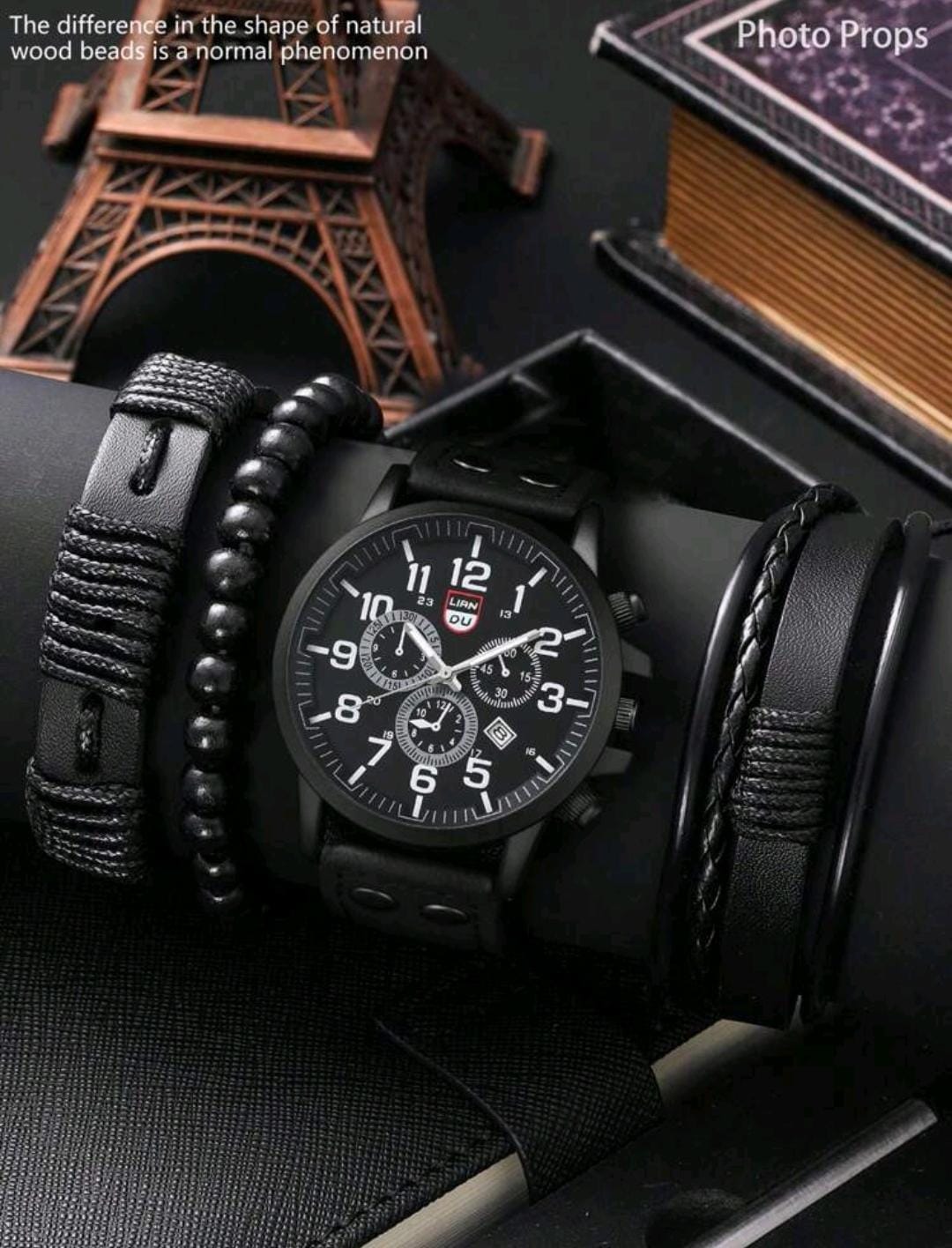 Montre homme décontractée à cadran rond à quartz avec bracelet en PU