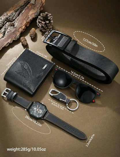 Ensemble et élégant pour hommes en 5 pièces, montre à quartz