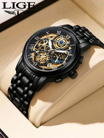 Homme 1 pièce Montre Quartz Cadran Bicolore En Acier Inoxydables