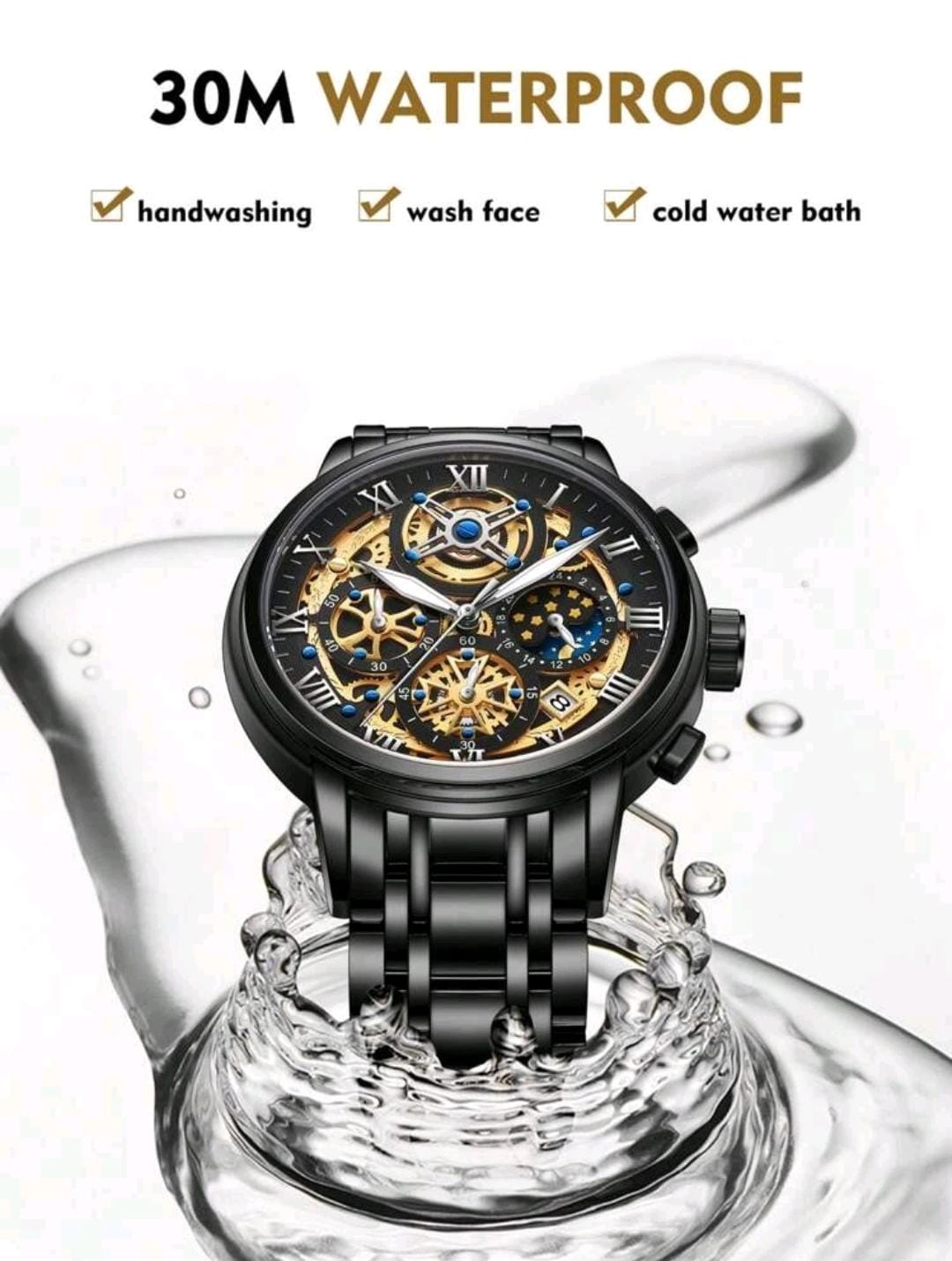 Homme 1 pièce Montre Quartz Cadran Bicolore En Acier Inoxydables