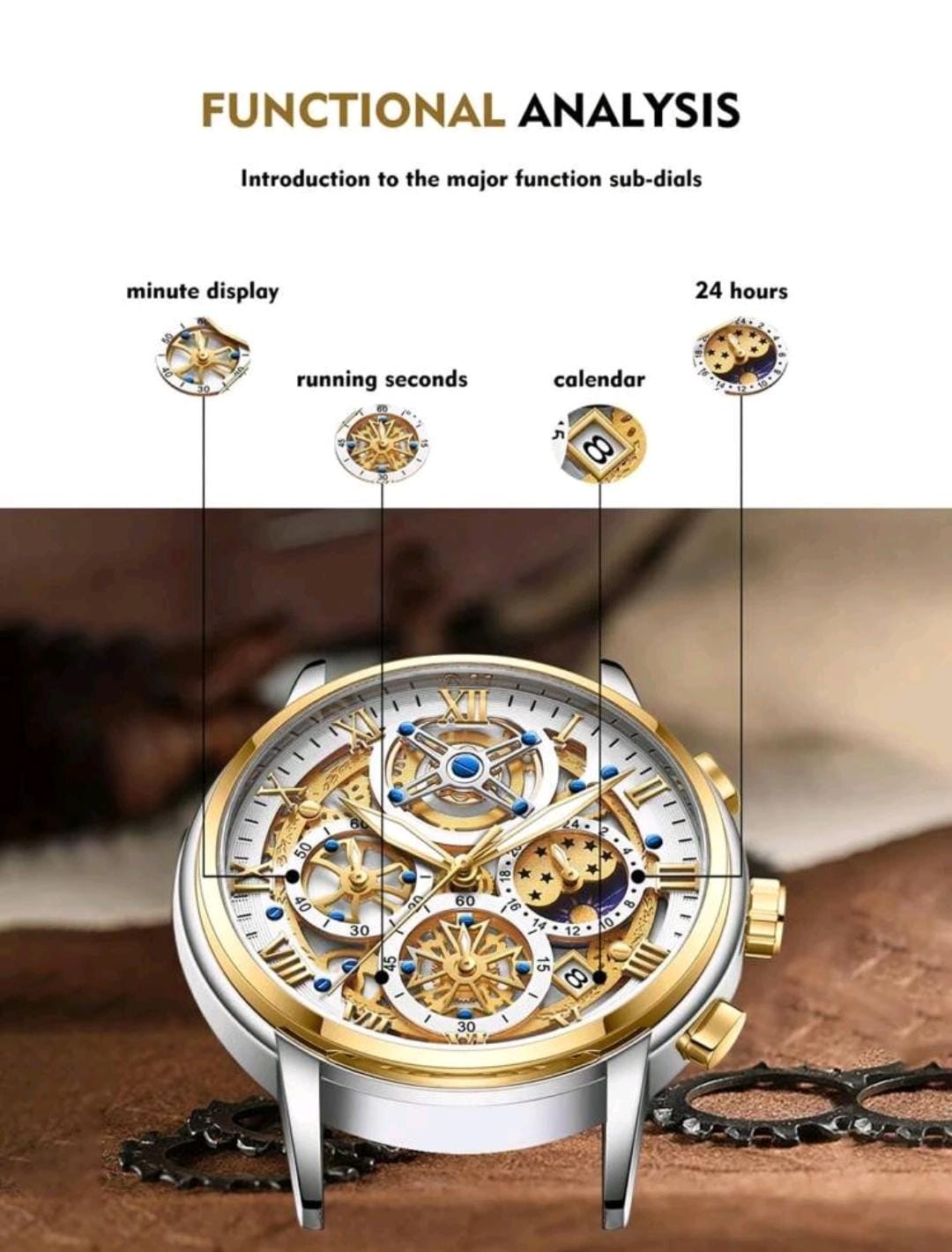 Homme 1 pièce Montre Quartz Cadran Bicolore En Acier Inoxydables