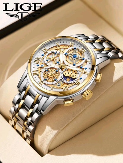 Homme 1 pièce Montre Quartz Cadran Bicolore En Acier Inoxydables