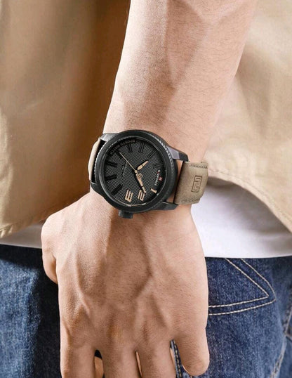 Montre à quartz avec indicateur de date ronde pour hommes