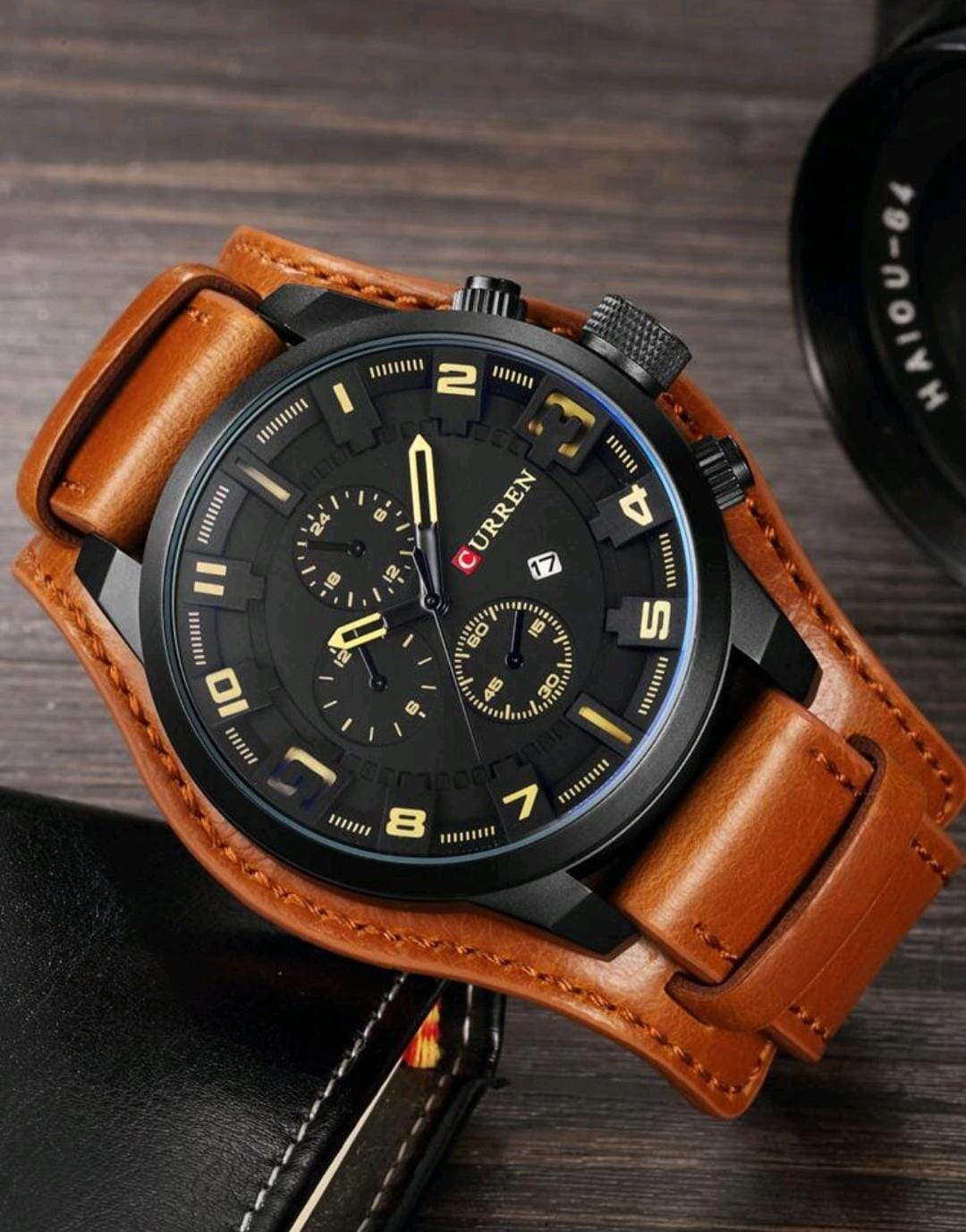 Montre-bracelet à quartz ronde avec pointeur de calendrier décontractée