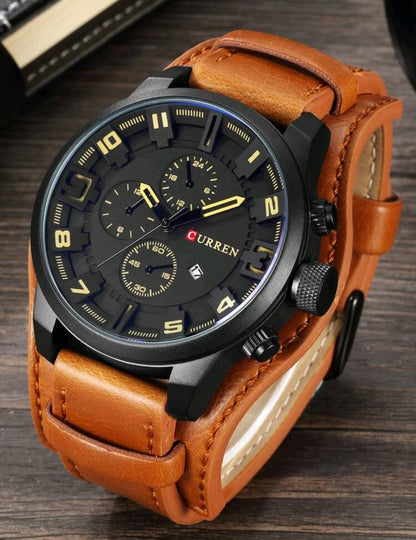 Montre-bracelet à quartz ronde avec pointeur de calendrier décontractée