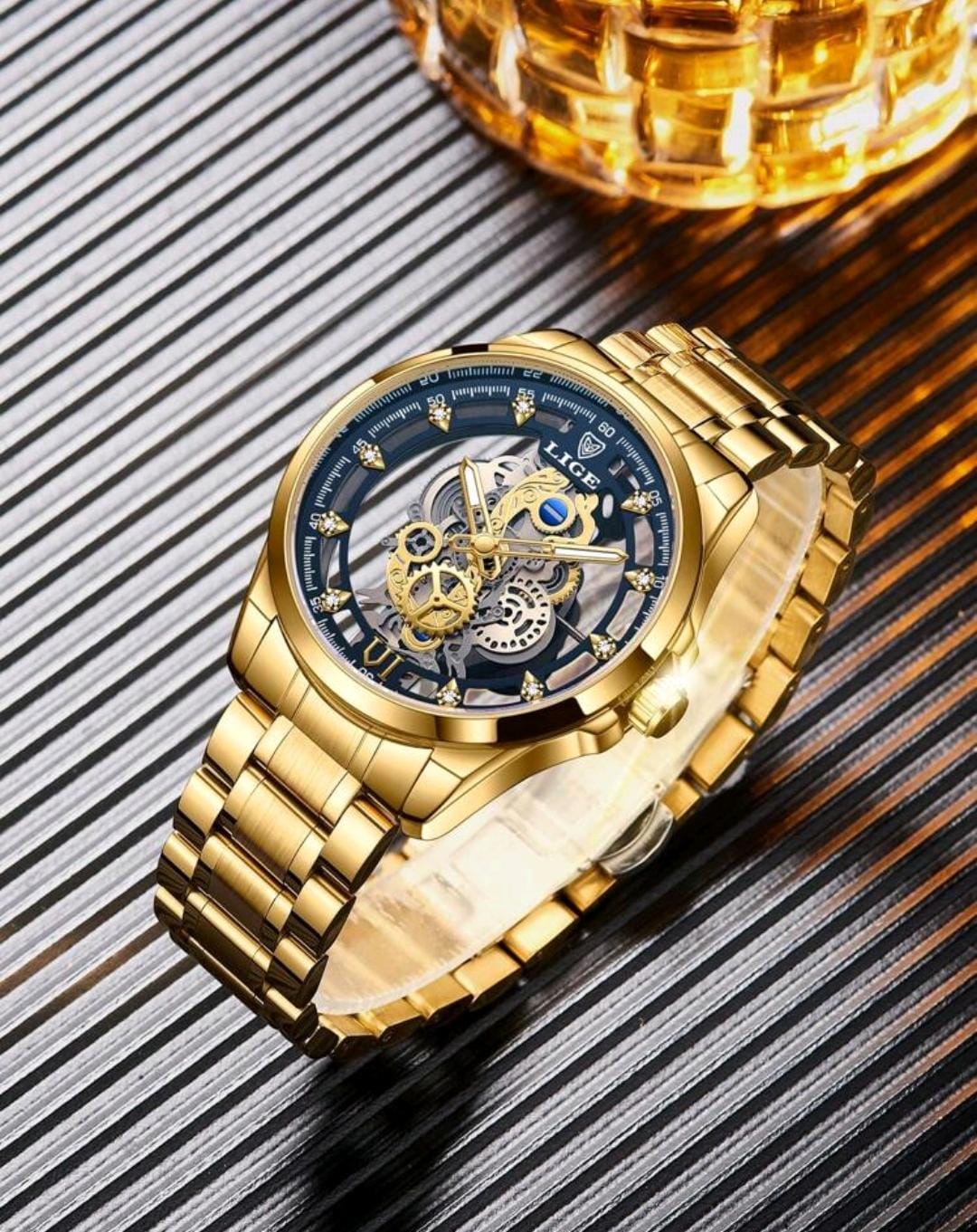 LIGE Homme Montre À Quartz À Pointeur Rond Ajouré