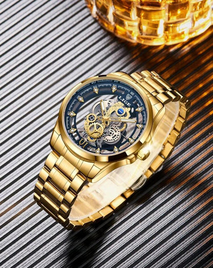 LIGE Homme Montre À Quartz À Pointeur Rond Ajouré