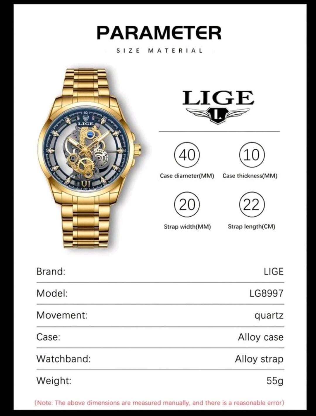 LIGE Homme Montre À Quartz À Pointeur Rond Ajouré