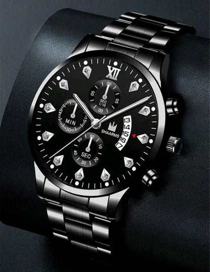 SHAARMS Montre à trois cadrans avec date à quartz pour hommes