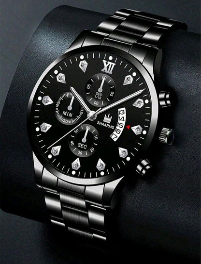 SHAARMS Montre à trois cadrans avec date à quartz pour hommes