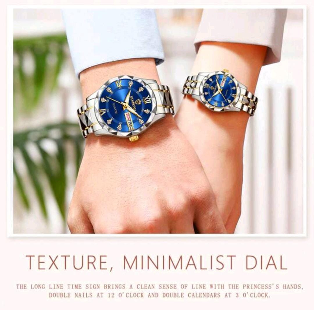 Ensemble de 2 montres pour couple unisexe avec bracelet entièrement en acier inoxydable