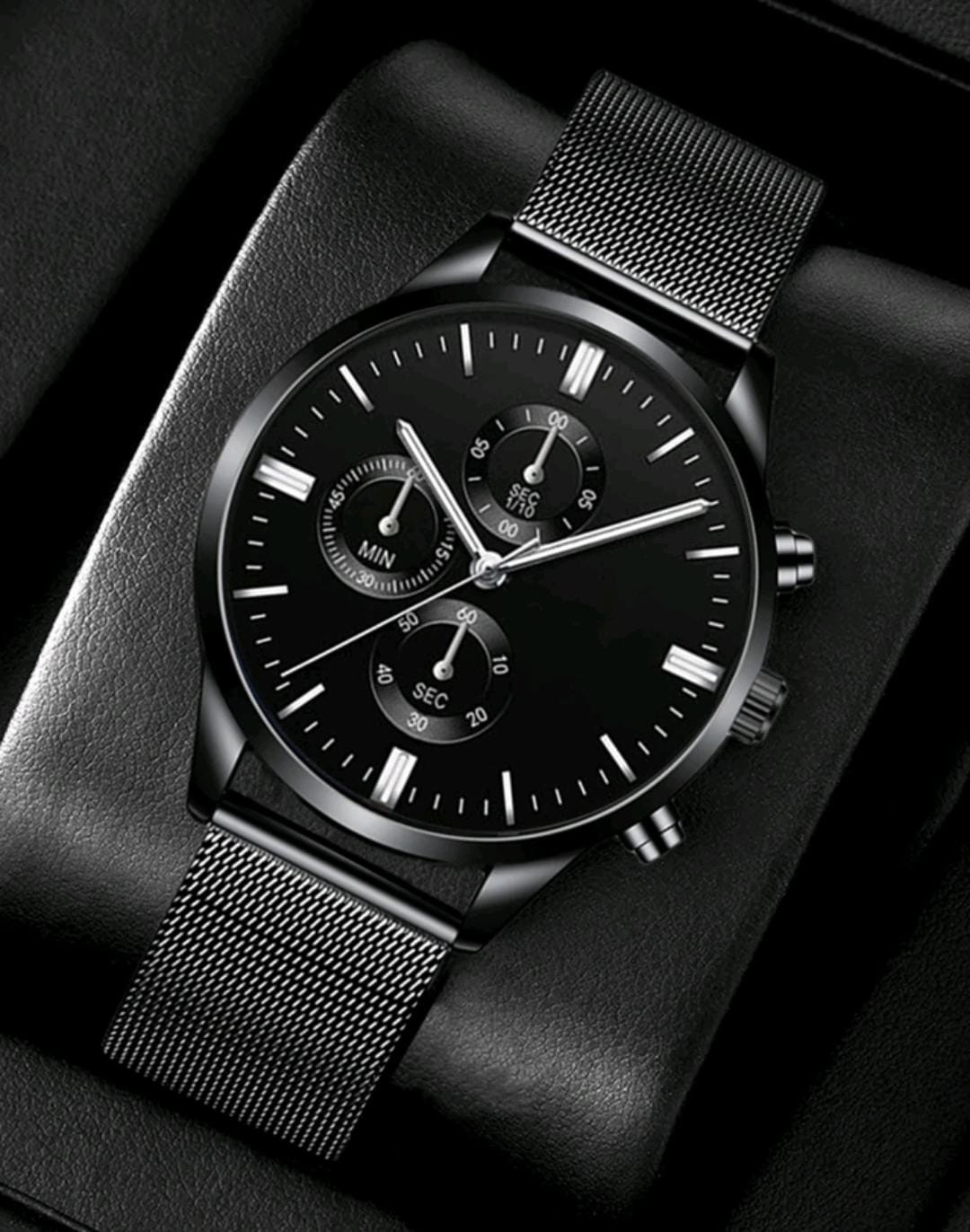 Homme Montre À Quartz À Pointeur Rond Argent