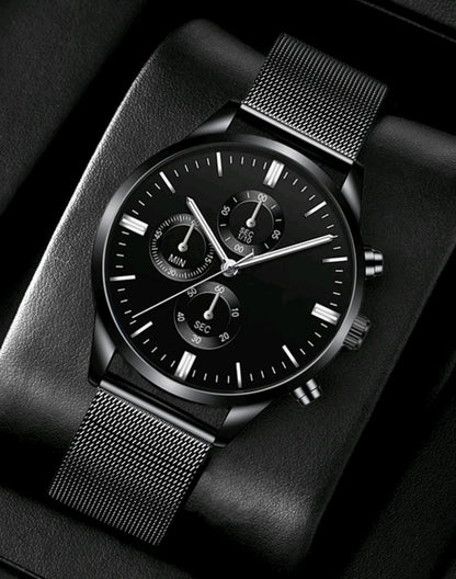 Homme Montre À Quartz À Pointeur Rond Argent