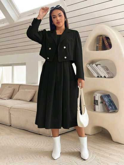 Ensemble de 2 pièces pour femme grande taille : robe-combinaison ajustée et blazer assorti, automne/hiver