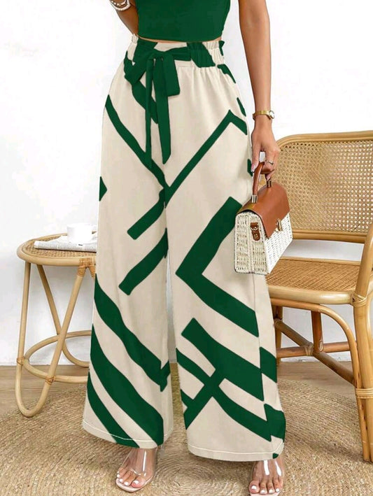 Rafferiza Pantalon À Jambes Larges Et Couleur Bloquée Pour Femmes Avec Nœud