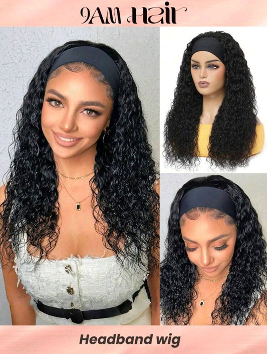 Perruque bandeau à vague d'eau couleur noir naturel, cheveux humains vierges brésiliens non traités, perruque fabriquée à la machine, facile à porter, convient pour 130%, 150%, 180%