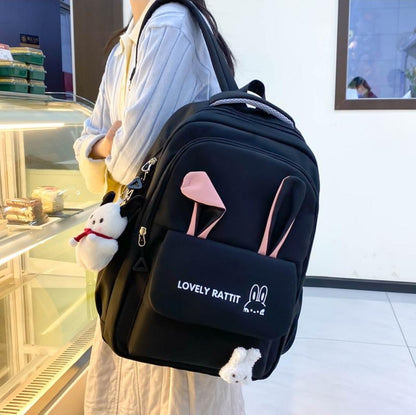 Ensemble de quatre sacs à dos pour femmes, cartable d'étudiant avec oreilles de lapin, sac à dos de protection de la colonne vertébrale de grande capacité