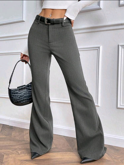 Rafferiza Pantalon évasé à taille basse et ouverture devant pour femmes