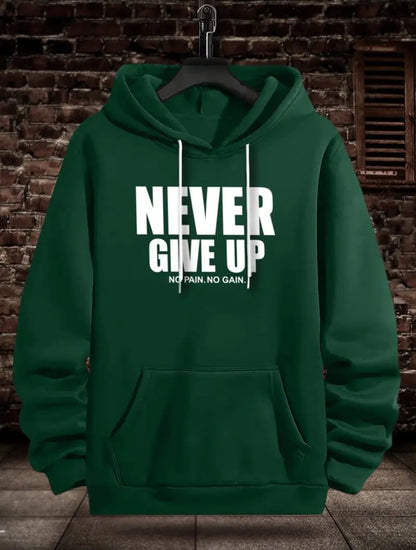 Sweat à capuche imprimé "Never Give Up" - Sweat-shirt en tricot de polyester avec capuche