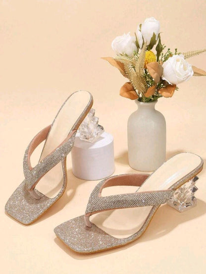 glamour Sandales pour avec strass entre-doigt design à talons sculpturaux Sandales entre-doigt