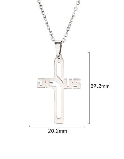 1 pièce Collier pendentif croix de Jésus en acier inoxydable pour homme, design classique à double couche de poisson de Jésus