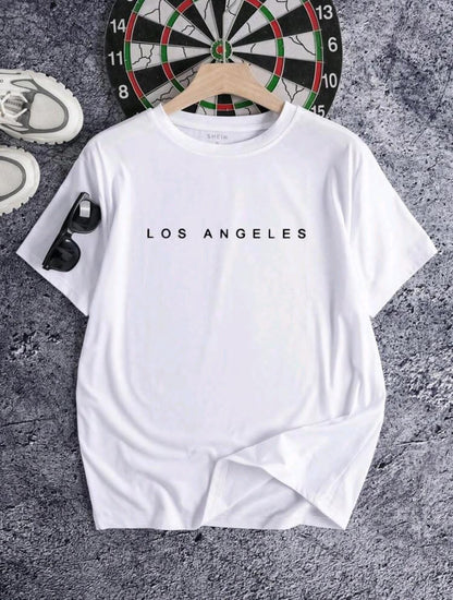 Manfinity Dauomo T-shirt casual à manches courtes col rond avec impression de lettres pour hommes