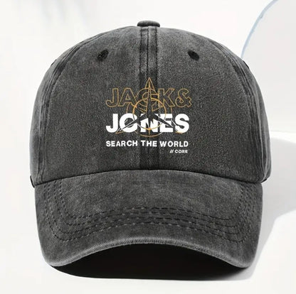 Casquette de baseball en rayon vintage avec impression "JACKS JONES SEARCH THE WORLD"