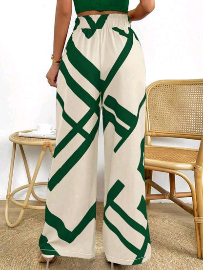 Rafferiza Pantalon À Jambes Larges Et Couleur Bloquée Pour Femmes Avec Nœud