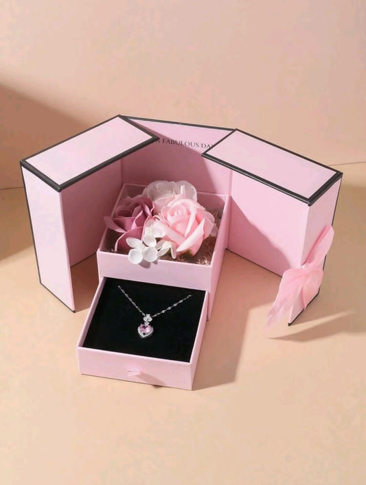 1 pièce Collier pendentif en forme de cœur en or rose à la mode, emballage exquis en forme de fleur de savon, cadeau parfait pour petite amie