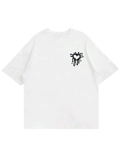 T-shirt décontracté d'été pour hommes à col rond à imprimé cœur et manches courtes