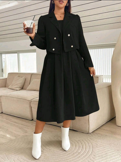 Ensemble de 2 pièces pour femme grande taille : robe-combinaison ajustée et blazer assorti, automne/hiver