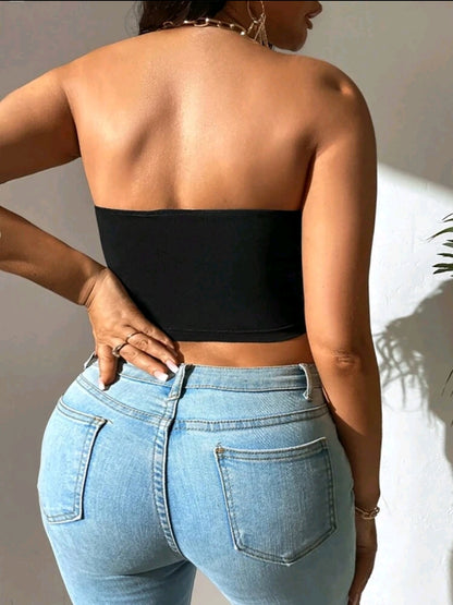 INAWLY Haut Décontracté Sans Bretelles De Couleur Unie Pour Femmes De Grande Taille