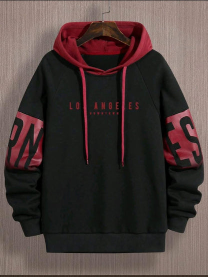 Sweat-shirt à capuche à cordon de serrage avec imprimé lettres en blocs de couleurs pour hommes