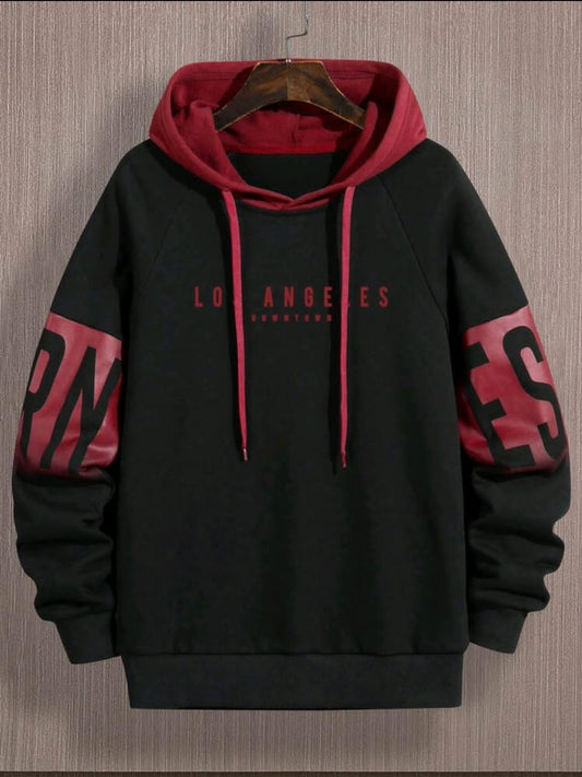 Sweat-shirt à capuche à cordon de serrage avec imprimé lettres en blocs de couleurs pour hommes