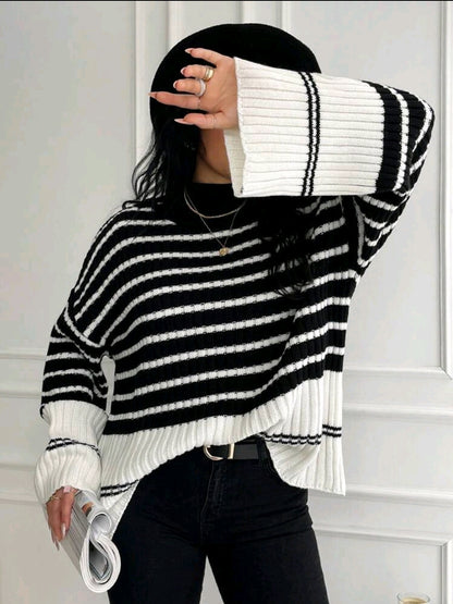 Pull-shirt à manches raglan avec motif rayé, pour l'hiver
