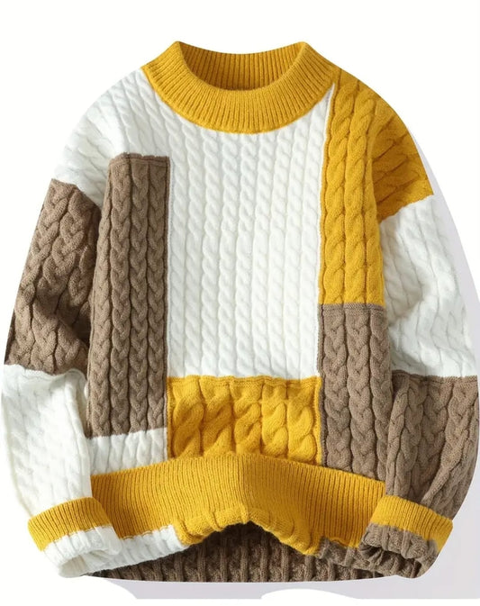 Pull décontracté pour homme, pull à manches longues et col rond, pull à motif uni, pull chaud et confortable pour l'automne et l'hiver