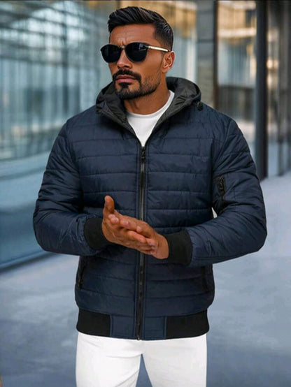 Veste à capuche décontractée polyvalente pour homme à couleurs contrastées, hiver