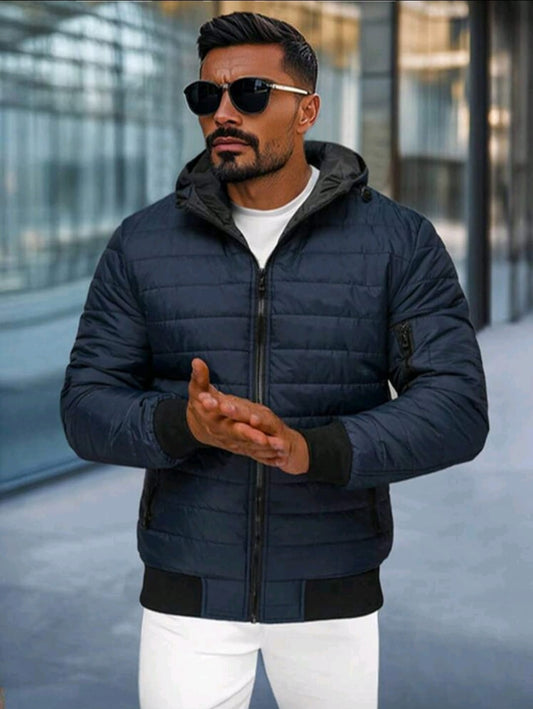 Veste à capuche décontractée polyvalente pour homme à couleurs contrastées, hiver
