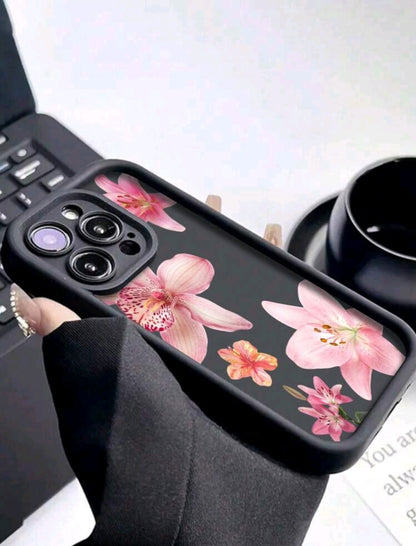 1 pièce Coque de téléphone TPU antichoc avec motif floral de lis rose minimaliste, compatible avec 16 Pro Max/15 Plus/14/13/12/11/8P/XS Max et Galaxy S24 Ultra/S23 FE/S22/S21/S20/A52S/A15/A03