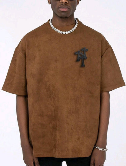 Manfinity EMRG T-shirt vintage ample homme à épaules tombant avec broderie croisée