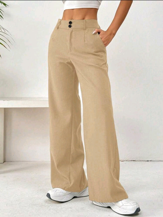 Flirla Pantalon à poches boutonnées à l'avant, tenue décontractée pour la vie quotidienne