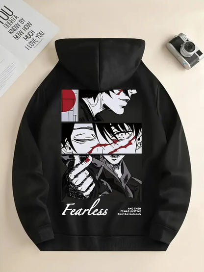 Sweat à capuche tendance pour femme, pull noir en tricot avec imprimé anime, sweat à capuche