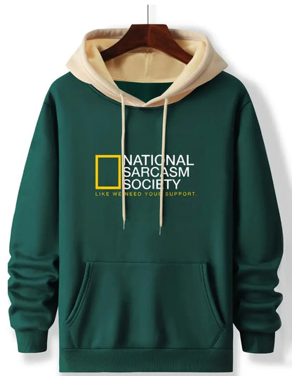 Aventures en Plein Air, Sweat à Capuche Décontracté pour Hommes avec Imprimé Lettres - "NATIONAL SARCASM SOCIETYl"