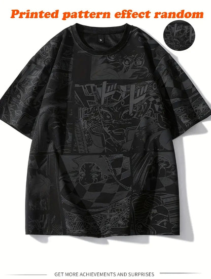 T-Shirt Homme à Imprimé Anime - Tee-shirt Noir Décontracté à Manches Courtes avec Art Manga Japonais