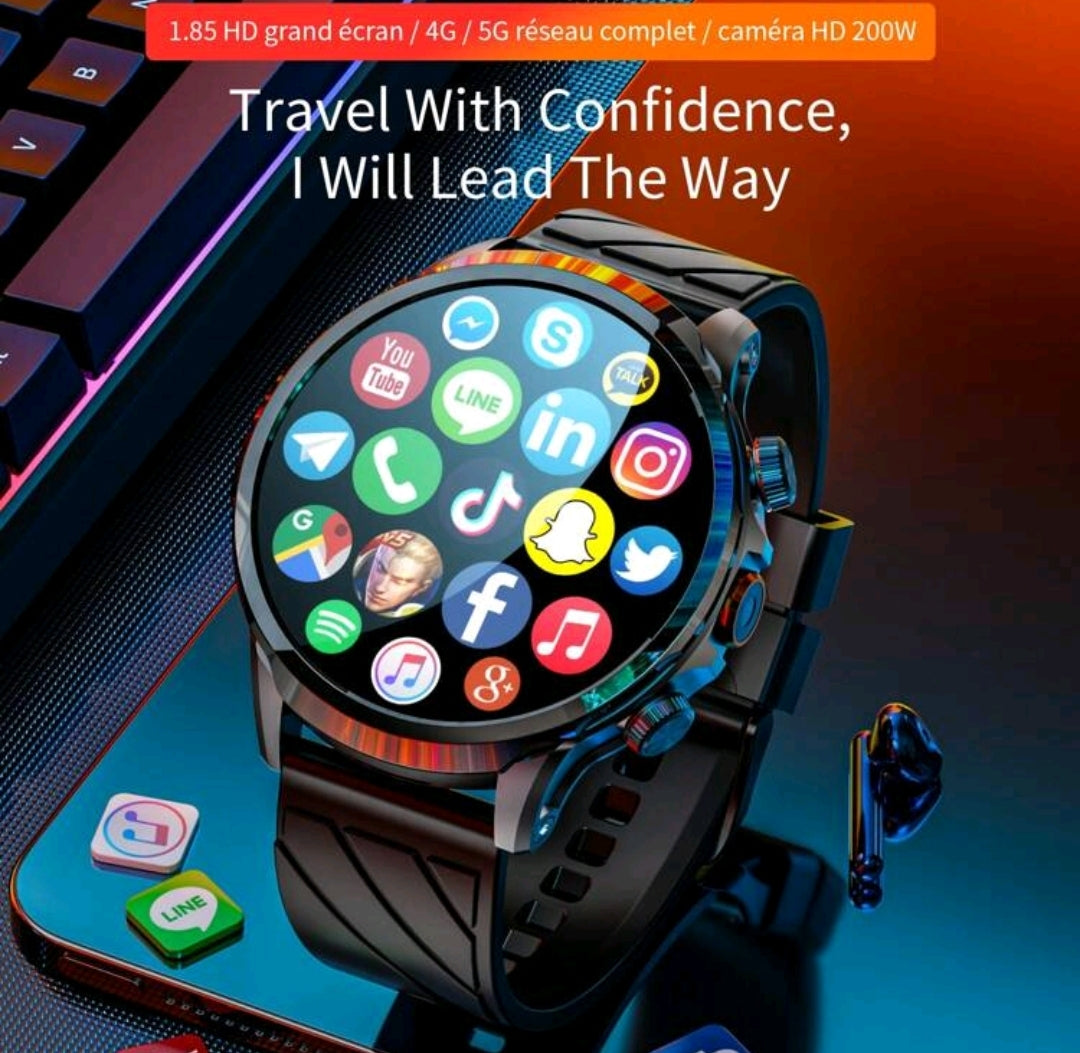LOKMAT APPLLP 8 PRO 4g Montre connectée 1.85" grand écran rond HD, caméra HD
