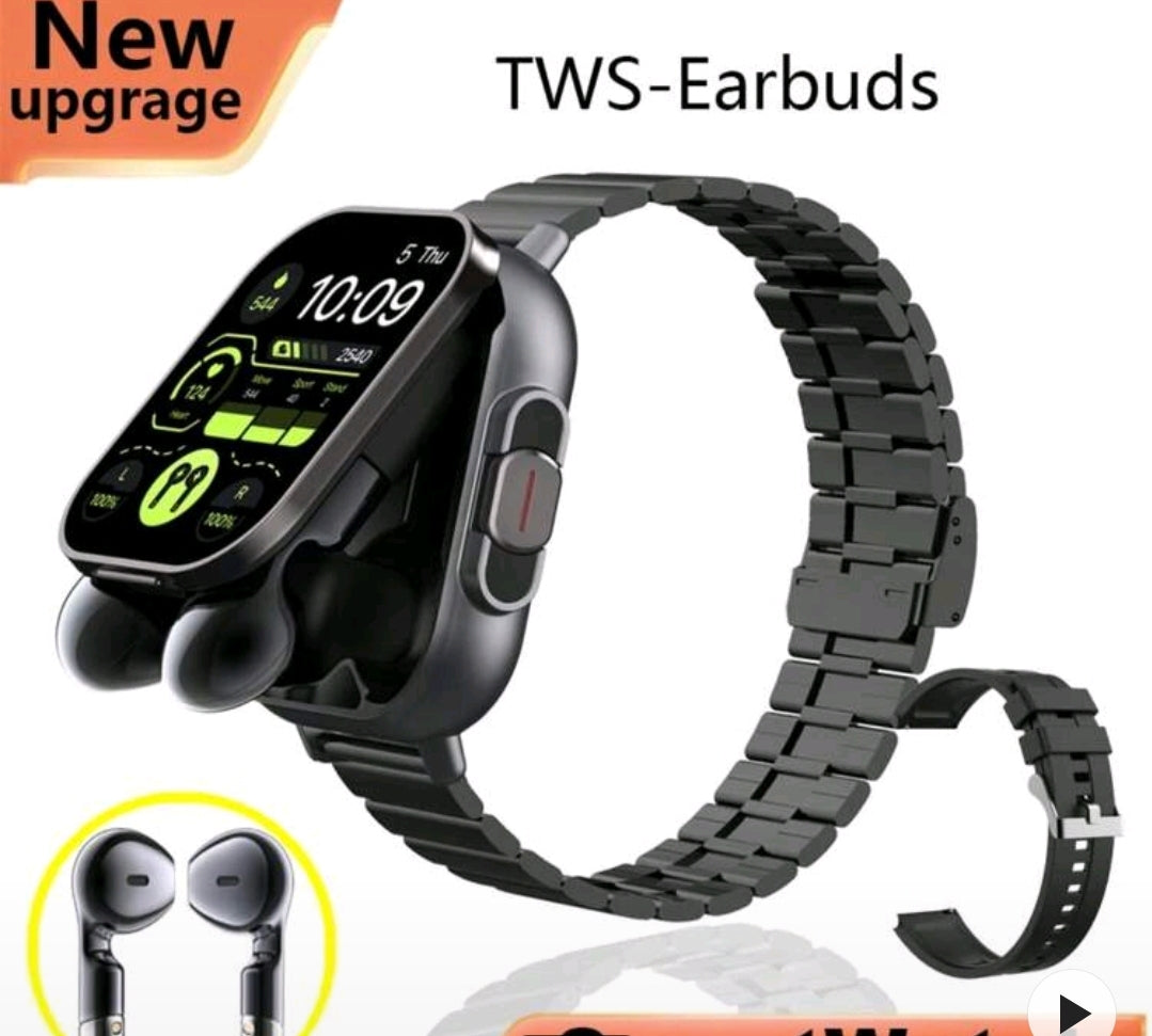 Écouteurs + Montre connectée 2 en 1, sensation améliorée, appel sans fil , double bracelet