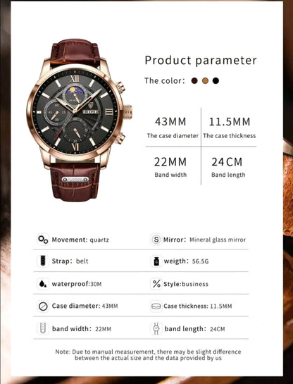 LIGE Montre quartz résistante à l